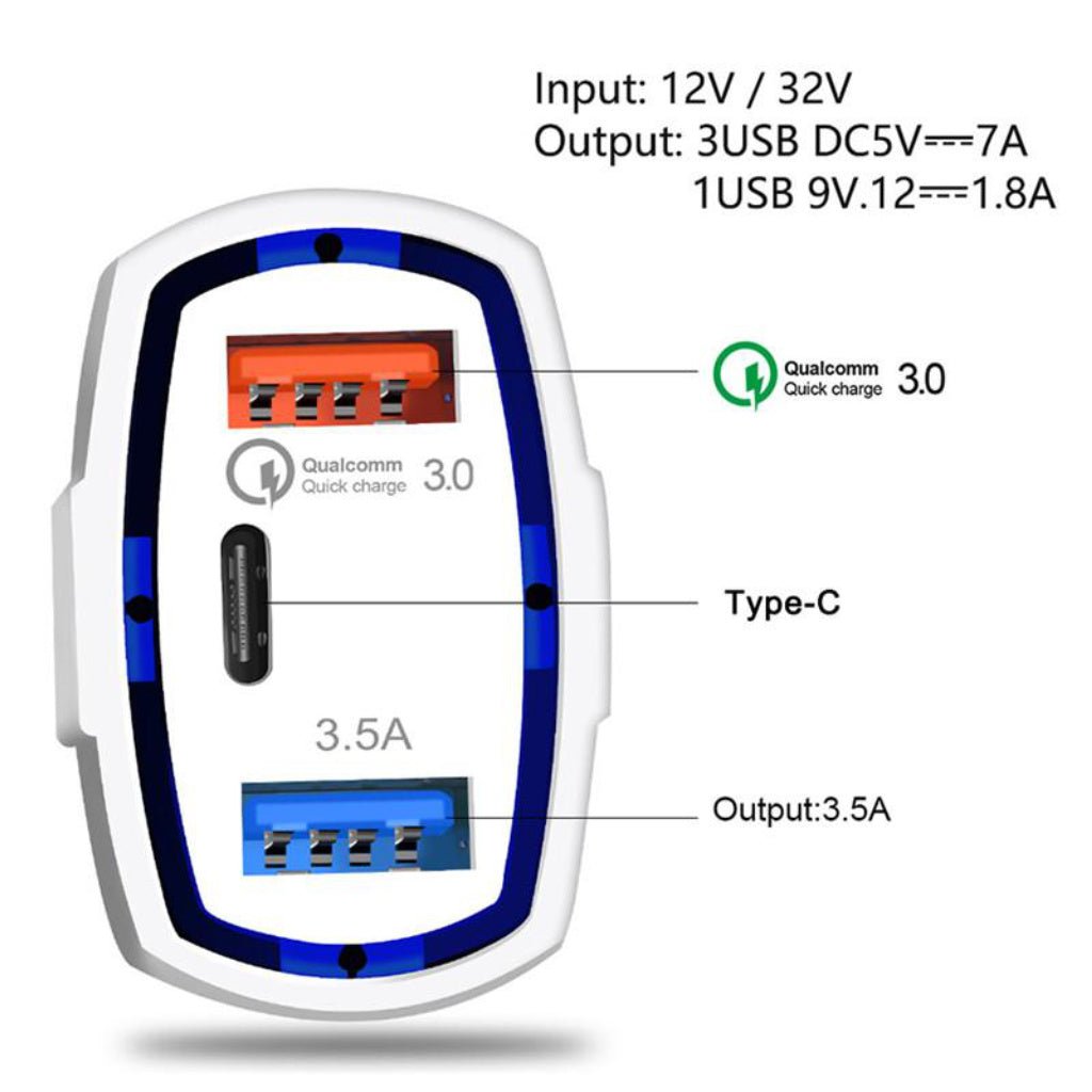 7A 3 Ports USB Car Charger - Mundo Electronic